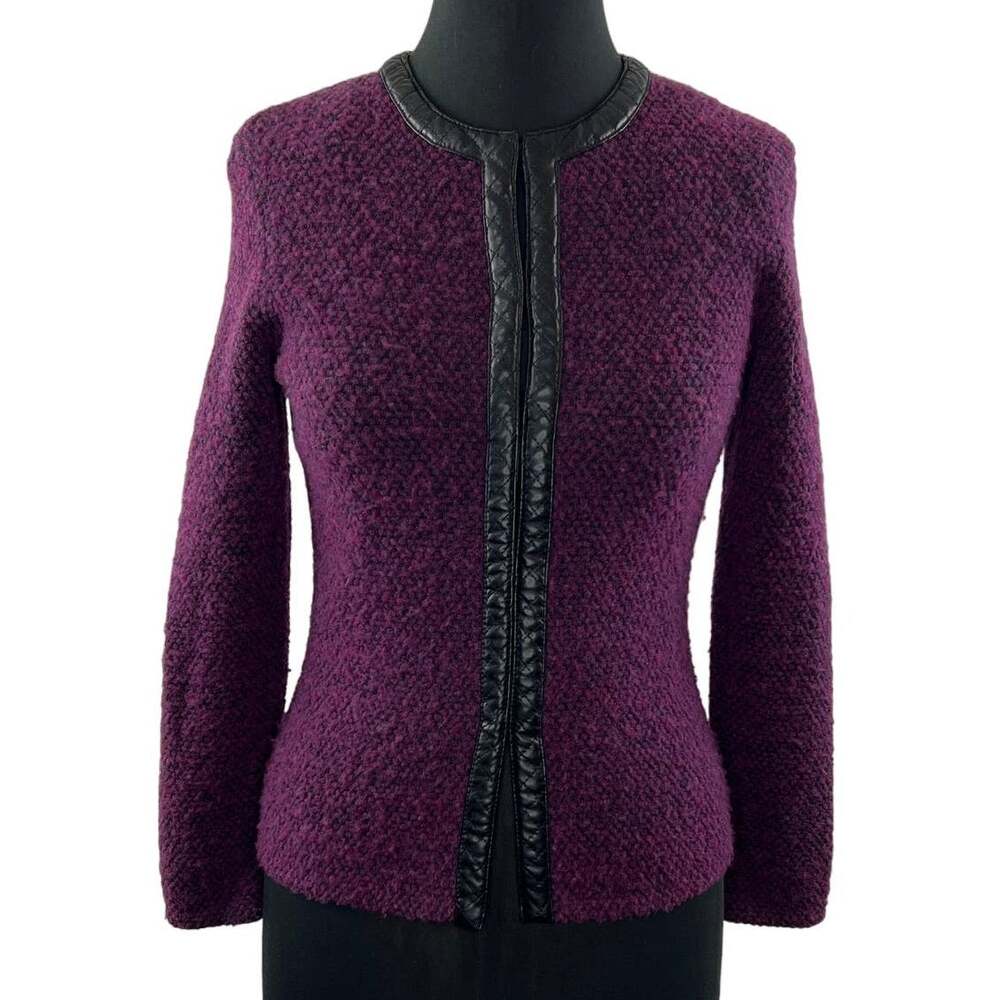 Lafayette 148 New York Purple Pink Jacket Wool Open Front Crew Neck Small S FLAW